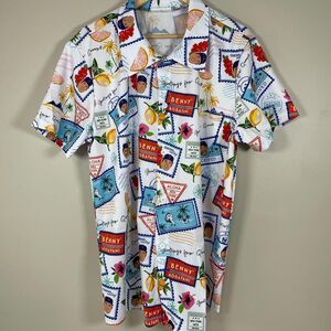 NY METS Stadium Promo Graphic Print Hawaiian Shirt XL Short Sleeve Tropical Post